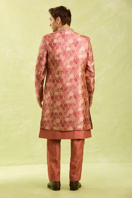 Arihant Rai Sinha Rust Orange Embroidered Sherwani Set 