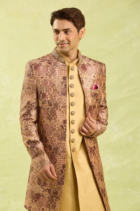 Arihant Rai Sinha_Pink Embroidery 3 Piece Sherwani Set _Online_at_Aza_Fashions