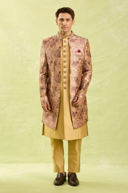 Buy_Arihant Rai Sinha_Pink Embroidery 3 Piece Sherwani Set _Online_at_Aza_Fashions