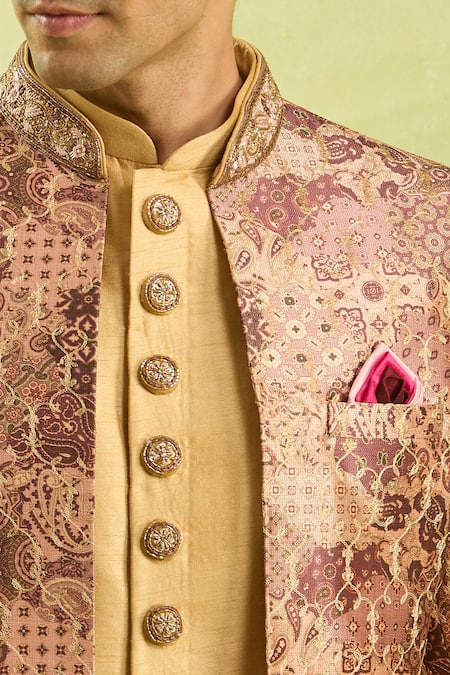 Shop_Arihant Rai Sinha_Pink Embroidery 3 Piece Sherwani Set 