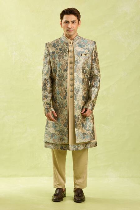 Buy Arihant Rai Sinha Green Embroidery Beige Sherwani Set Online at Aza Fashions Buy_Arihant Rai Sinha_Green Embroidery Beige Sherwani Set _Online_at_Aza_Fashions