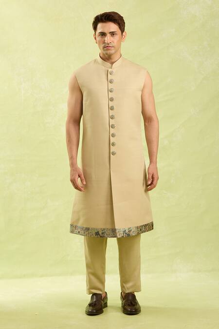 Arihant Rai Sinha Green Embroidery Beige Sherwani Set at Aza Fashions Arihant Rai Sinha_Green Embroidery Beige Sherwani Set _at_Aza_Fashions