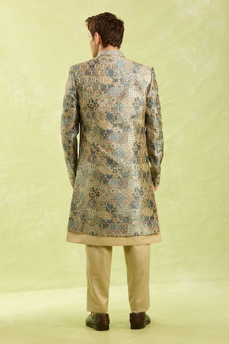 Arihant Rai Sinha Green Beige Embroidered Sherwani Set 
