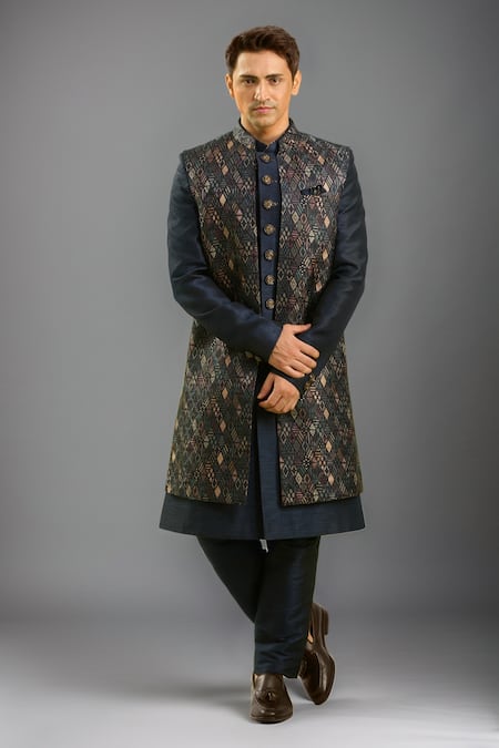 Arihant Rai Sinha Blue Digital Print Nehru Jacket Set 