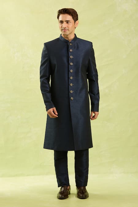 Buy_Arihant Rai Sinha_Blue Embroidery Digital Print Nehru Jacket Set _Online_at_Aza_Fashions