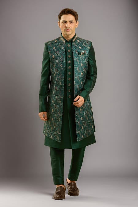Arihant Rai Sinha Green Embroidered 3 Piece Jacket Set 