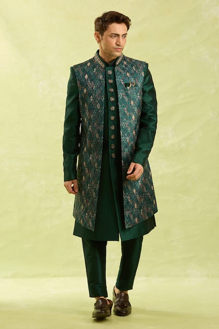 Buy_Arihant Rai Sinha_Green Embroidered 3 Piece Jacket Set _Online_at_Aza_Fashions
