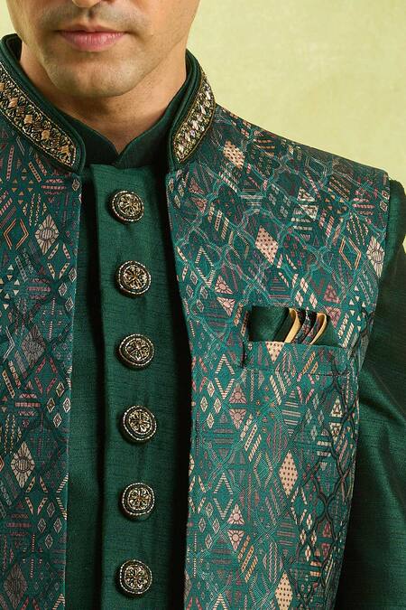 Shop_Arihant Rai Sinha_Green Embroidered 3 Piece Jacket Set 