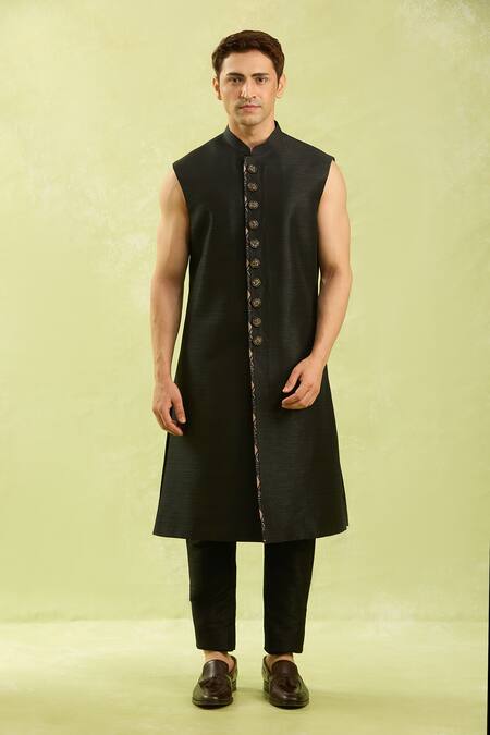 Buy_Arihant Rai Sinha_Black Embroidery Digital Print Sherwani Set _Online_at_Aza_Fashions