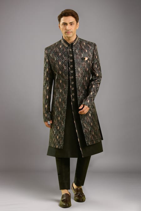 Arihant Rai Sinha Black Digital Print Sherwani Set 