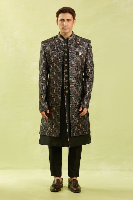 Buy_Arihant Rai Sinha_Black Embroidery Digital Print Sherwani Set 