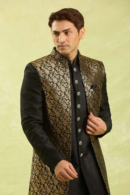 Arihant Rai Sinha Black Jacquard, Silk Zari, Embroidery Art Jacket Set Online at Aza Fashions Arihant Rai Sinha_Black Jacquard, Silk Zari, Embroidery Art Jacket Set _Online_at_Aza_Fashions