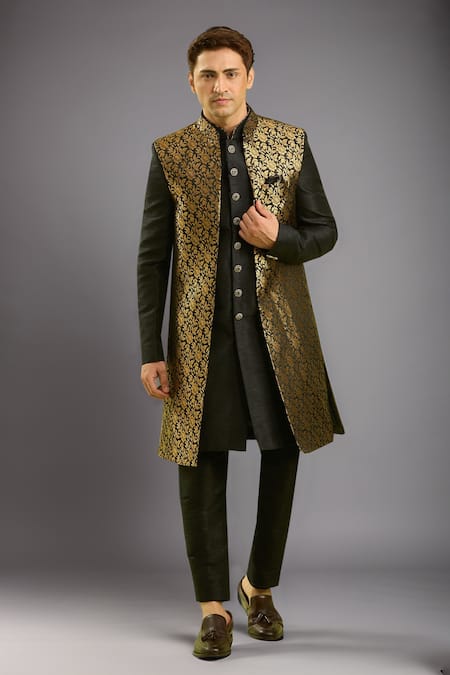 Arihant Rai Sinha Black Jacquard Art Silk Jacket Set 