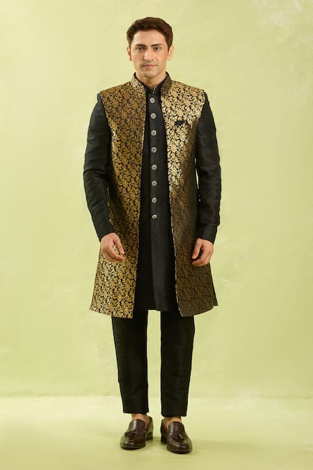 Arihant Rai Sinha Black Jacquard, Silk Zari, Embroidery Art Jacket Set at Aza Fashions Arihant Rai Sinha_Black Jacquard, Silk Zari, Embroidery Art Jacket Set _at_Aza_Fashions
