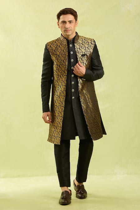 Buy Arihant Rai Sinha Black Jacquard, Silk Zari, Embroidery Art Jacket Set Buy_Arihant Rai Sinha_Black Jacquard, Silk Zari, Embroidery Art Jacket Set