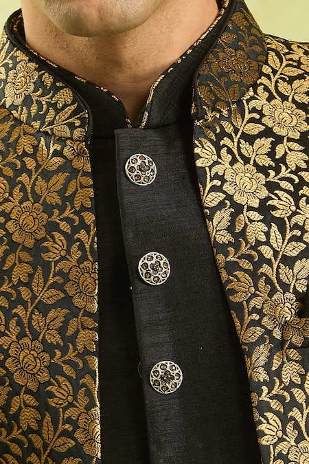 Shop Arihant Rai Sinha Black Jacquard, Silk Zari, Embroidery Art Jacket Set Shop_Arihant Rai Sinha_Black Jacquard, Silk Zari, Embroidery Art Jacket Set
