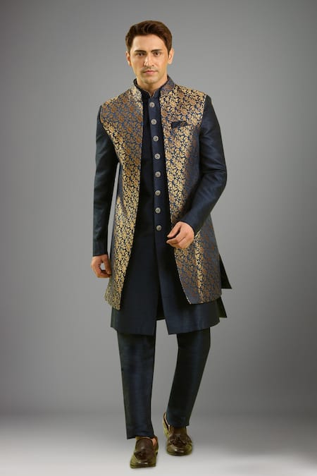 Arihant Rai Sinha Blue Jacquard Art Silk Nehru Jacket Set 