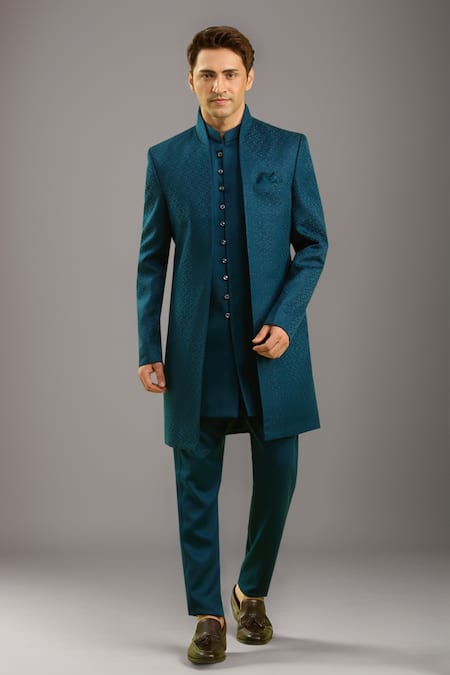 Arihant Rai Sinha Blue Jacquard Silk Sherwani Set 
