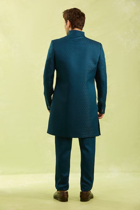 Arihant Rai Sinha Blue Jacquard Silk Sherwani Set 