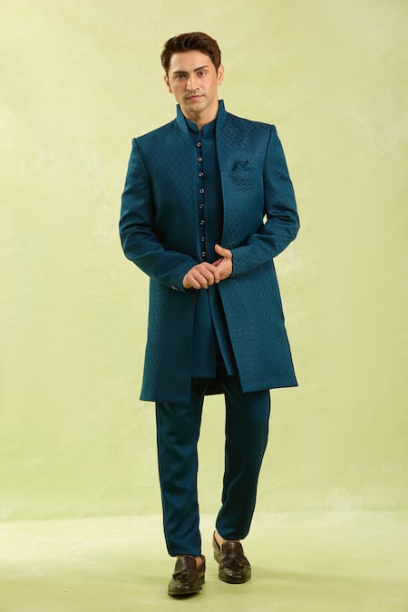 Buy_Arihant Rai Sinha_Blue Silk, Jacquard Embroidery Sherwani Set 