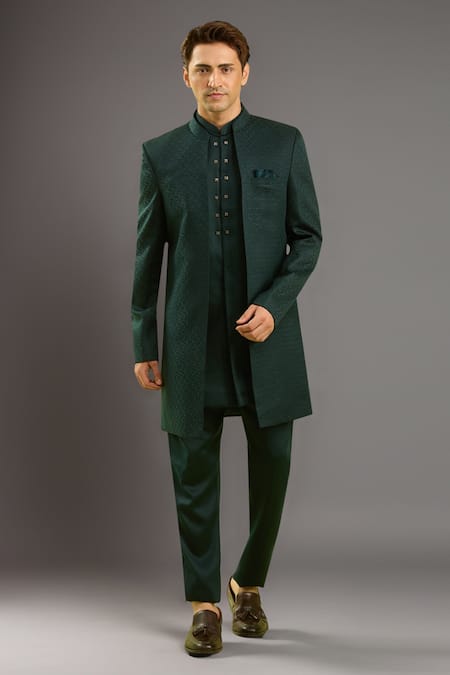 Arihant Rai Sinha Green Jacquard Silk 3 Piece Jacket Set