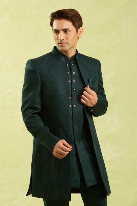 Arihant Rai Sinha_Green Jacquard Silk 3 Piece Jacket Set _Online_at_Aza_Fashions