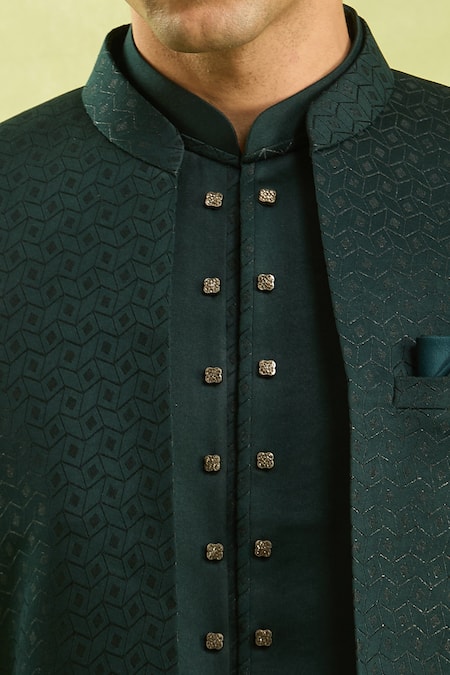 Shop_Arihant Rai Sinha_Green Jacquard Silk 3 Piece Jacket Set _Online_at_Aza_Fashions