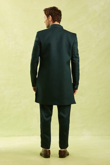 Arihant Rai Sinha Green Jacquard Silk 3 Piece Jacket Set 