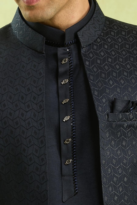 Buy_Arihant Rai Sinha_Blue Jacquard, Silk Pattern 3 Piece Jacket Set _Online_at_Aza_Fashions