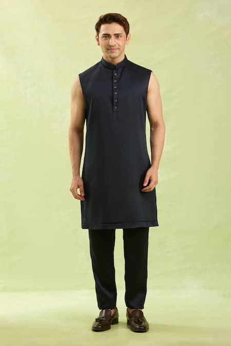 Buy_Arihant Rai Sinha_Blue Jacquard, Silk Pattern 3 Piece Jacket Set 