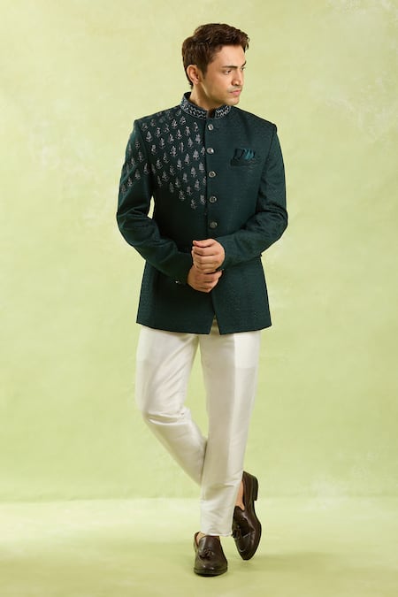 Buy Arihant Rai Sinha Green Jacquard Embroidery Jodhpuri Bandhgala Online at Aza Fashions Buy_Arihant Rai Sinha_Green Jacquard Embroidery Jodhpuri Bandhgala _Online_at_Aza_Fashions