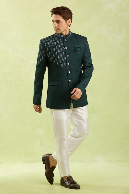 Arihant Rai Sinha Green Jacquard Embroidery Jodhpuri Bandhgala at Aza Fashions Arihant Rai Sinha_Green Jacquard Embroidery Jodhpuri Bandhgala _at_Aza_Fashions