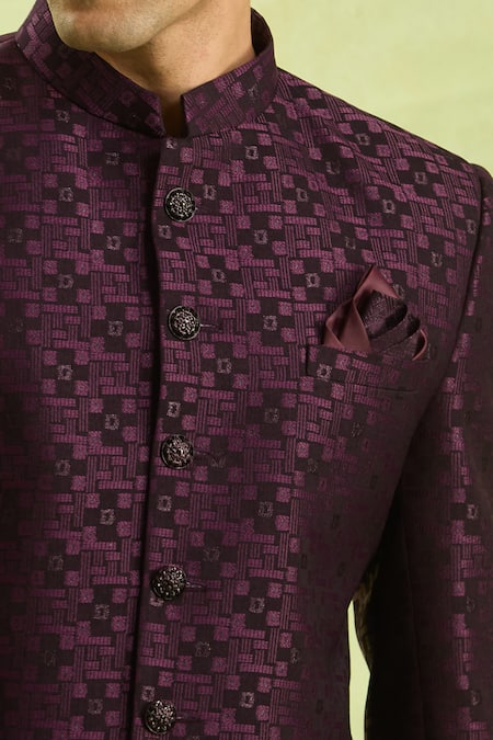 Arihant Rai Sinha Wine Jacquard Jodhpuri Bandhgala Online at Aza Fashions Arihant Rai Sinha_Wine Jacquard Jodhpuri Bandhgala _Online_at_Aza_Fashions