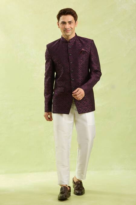 Shop Arihant Rai Sinha Wine Jacquard Jodhpuri Bandhgala Online at Aza Fashions Shop_Arihant Rai Sinha_Wine Jacquard Jodhpuri Bandhgala _Online_at_Aza_Fashions