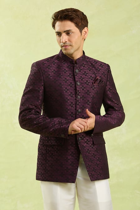 Buy Arihant Rai Sinha Wine Jacquard Jodhpuri Bandhgala Buy_Arihant Rai Sinha_Wine Jacquard Jodhpuri Bandhgala
