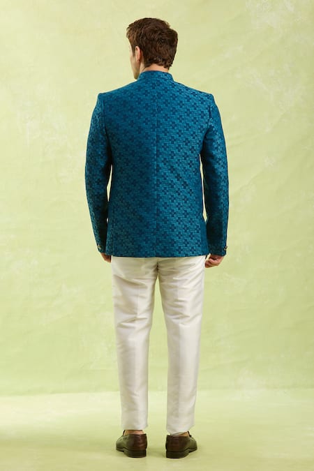 Shop_Arihant Rai Sinha_Blue Jacquard Jodhpuri Bandhgala _at_Aza_Fashions
