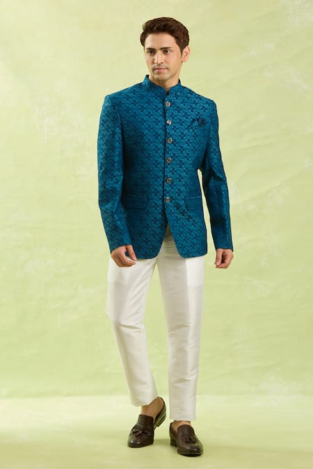 Arihant Rai Sinha_Blue Jacquard Jodhpuri Bandhgala _at_Aza_Fashions