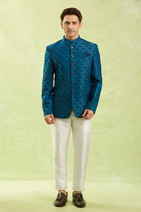 Buy_Arihant Rai Sinha_Blue Jacquard Jodhpuri Bandhgala 