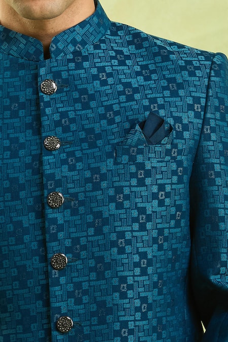 Shop_Arihant Rai Sinha_Blue Jacquard Jodhpuri Bandhgala 
