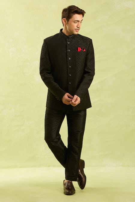 Arihant Rai Sinha Black Silk Jodhpuri Bandhgala Online at Aza Fashions Arihant Rai Sinha_Black Silk Jodhpuri Bandhgala _Online_at_Aza_Fashions