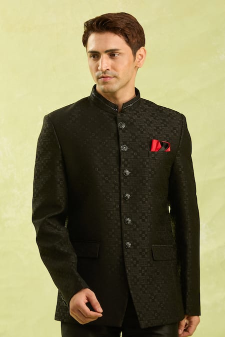 Shop Arihant Rai Sinha Black Silk Jodhpuri Bandhgala Online at Aza Fashions Shop_Arihant Rai Sinha_Black Silk Jodhpuri Bandhgala _Online_at_Aza_Fashions