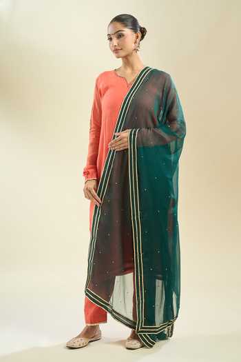 Buy_Samyukta Singhania_Green Polyester Sequins Bottle Dupatta With Gotta Patti_Online_at_Aza_Fashions