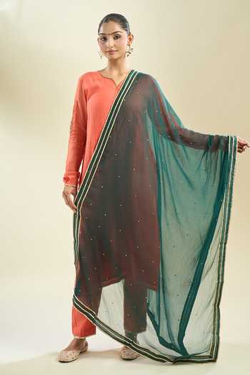 Shop_Samyukta Singhania_Green Polyester Sequins Bottle Dupatta With Gotta Patti_Online_at_Aza_Fashions