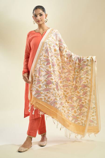 Samyukta Singhania Multi Color Cotton Printed Dupatta Online at Aza Fashions Samyukta Singhania_Multi Color Cotton Printed Dupatta_Online_at_Aza_Fashions