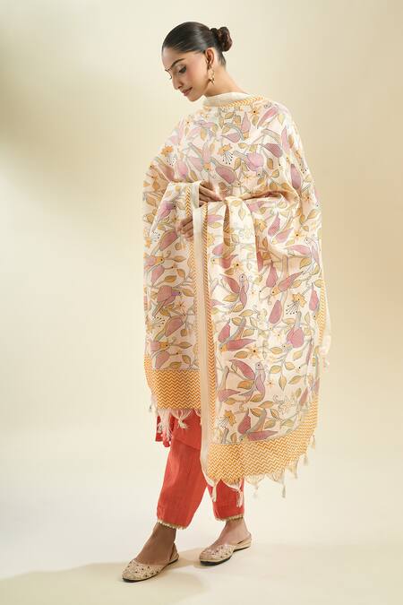 Samyukta Singhania Multi Color Cotton Printed Dupatta at Aza Fashions Samyukta Singhania_Multi Color Cotton Printed Dupatta_at_Aza_Fashions