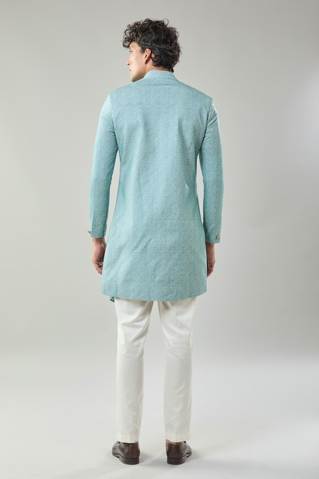 Arihant Rai Sinha Blue Swad Velvet Sherwani & White Pollo Pant 
