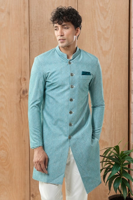 Buy_Arihant Rai Sinha_Blue Swad Velvet Sherwani And White Pollo Pant 