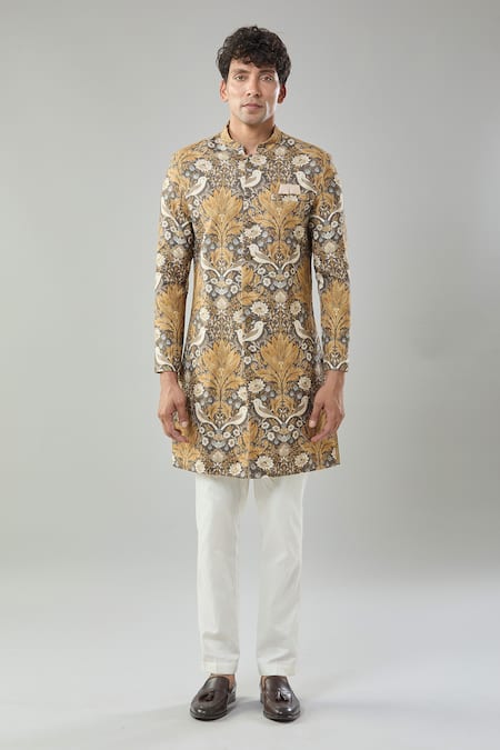 Arihant Rai Sinha Floral Print Semi Indo Sherwani Set 