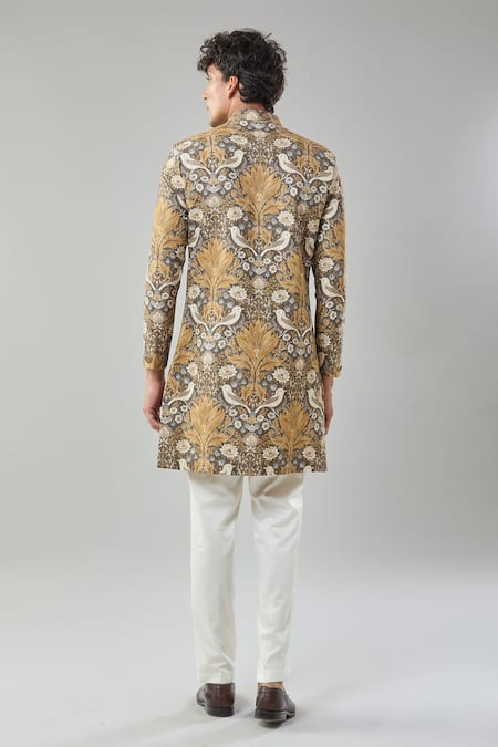 Arihant Rai Sinha Floral Print Semi Indo Sherwani Set 