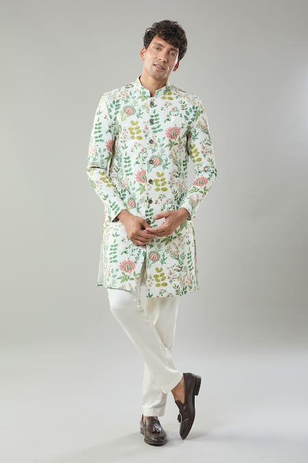 Arihant Rai Sinha Floral Print Semi Indo Sherwani Set 
